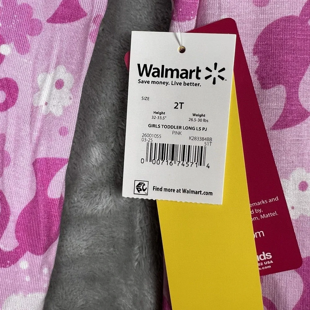BARBIE Toddler Pajamas Set‎ Size 2T Pink and White Viscose Stretchy